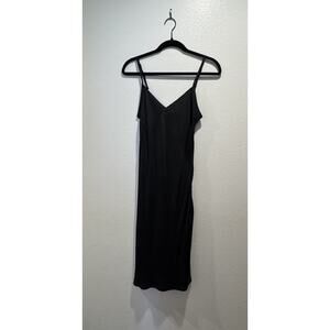 Sula Size Large Silk Black Bias Cut Knee Length Slip Dress Lightweight Sexy Boho